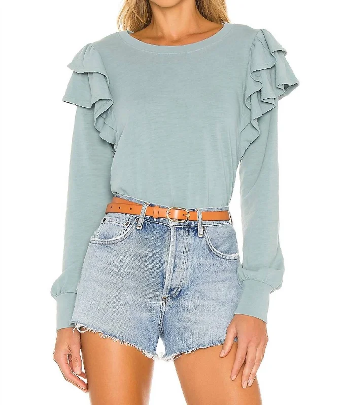 Xenia Ruffle Sleeve Tee In Light Blue