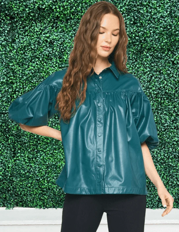 Drop Puff Pleather Blouse