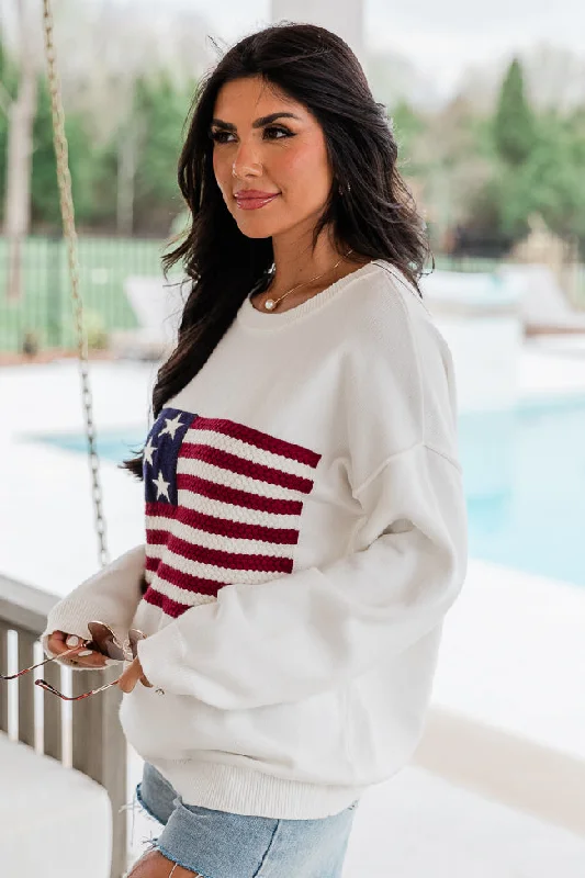 Home Of The Free Ivory Textured Flag Sweater