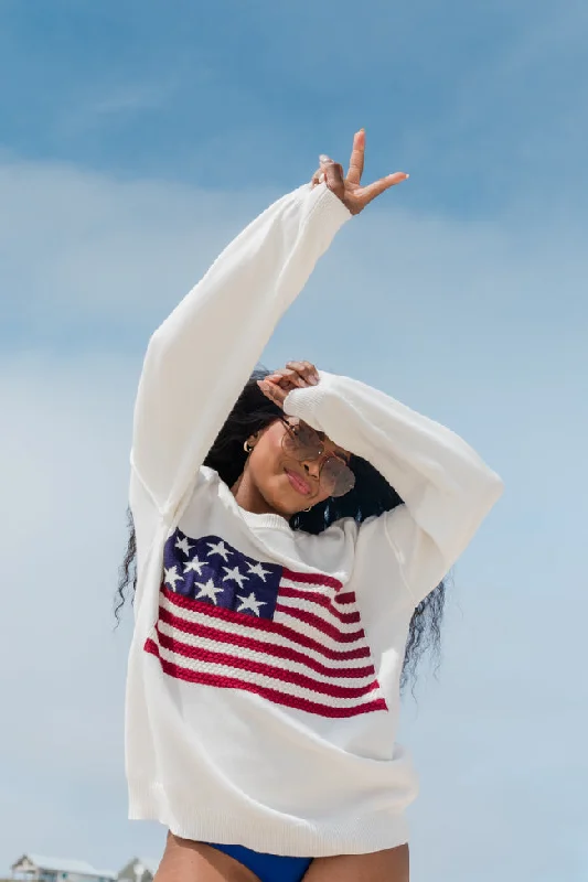 Home Of The Free Ivory Textured Flag Sweater