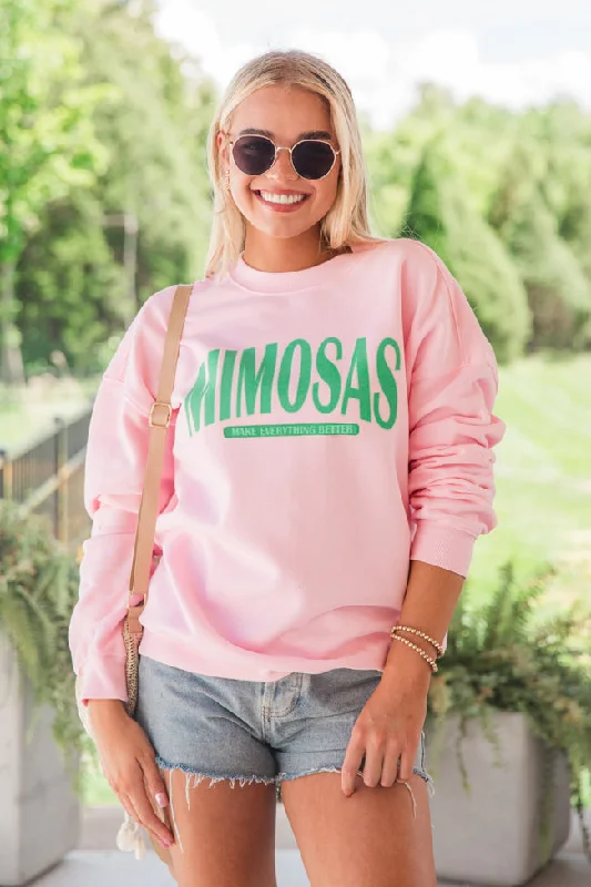 Mimosas Make Everything Better Light Pink Oversized Graphic Sweatshirt