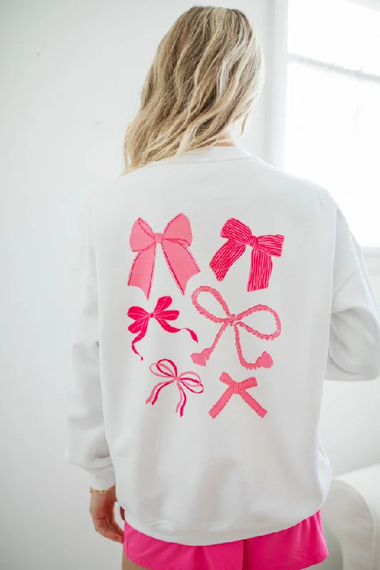 More Bows White Oversized Graphic Sweatshirt