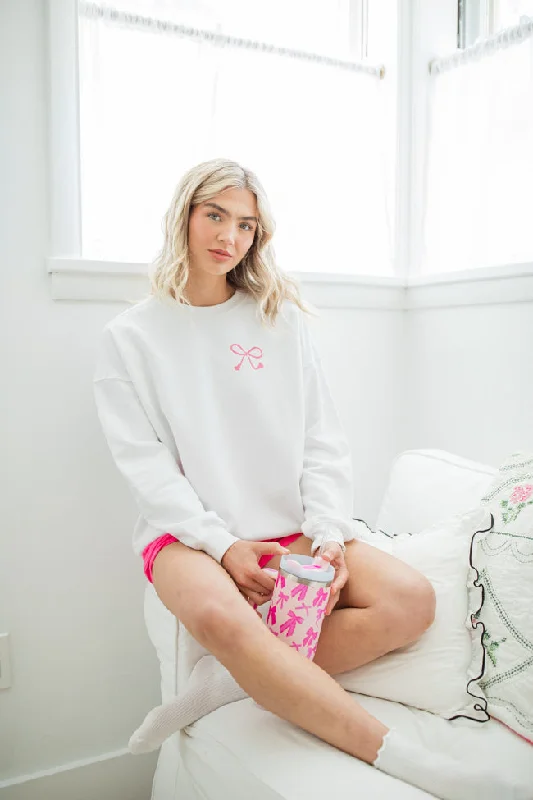 More Bows White Oversized Graphic Sweatshirt