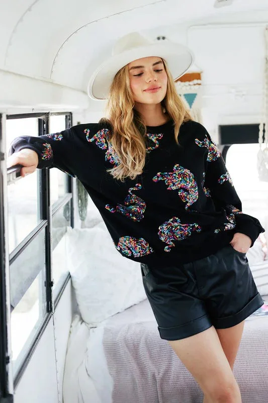 Rainbow Animal Print Black Sweatshirt