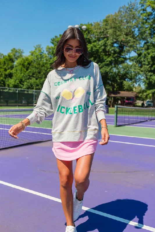 To The Pickleball Court Heather Grey Contrast Stitch Graphic Sweatshirt