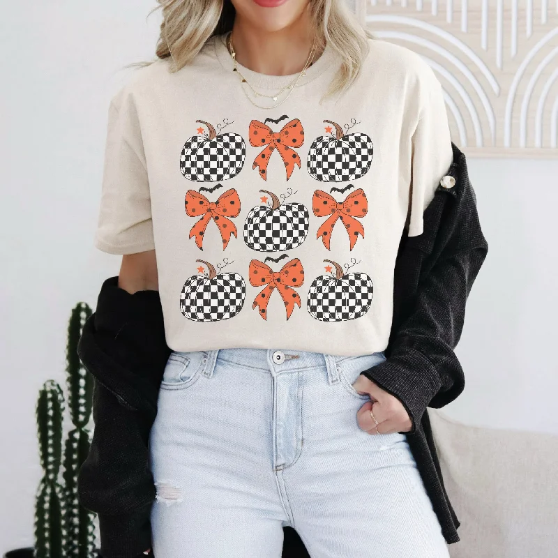 Black and White Checker pumpkin bow tee