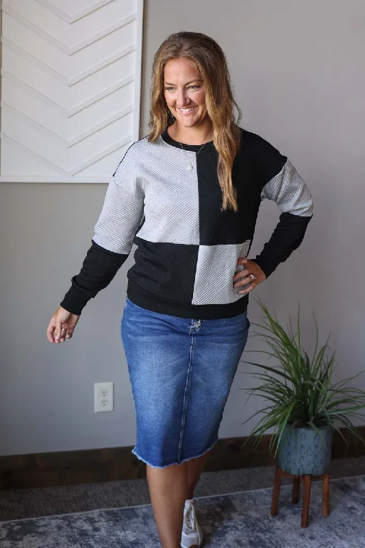 Black Colorblock Textured Top