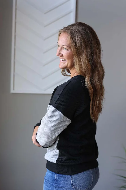 Black Colorblock Textured Top