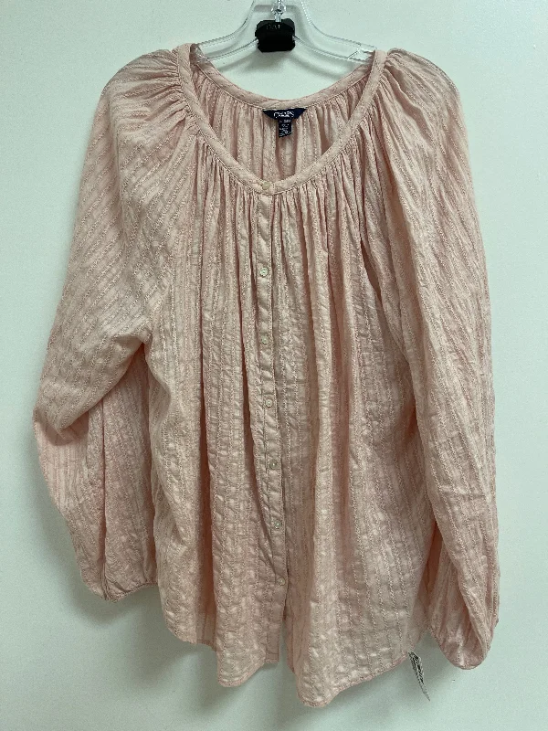 Blouse Long Sleeve By Chaps In Pink, Size: 2x