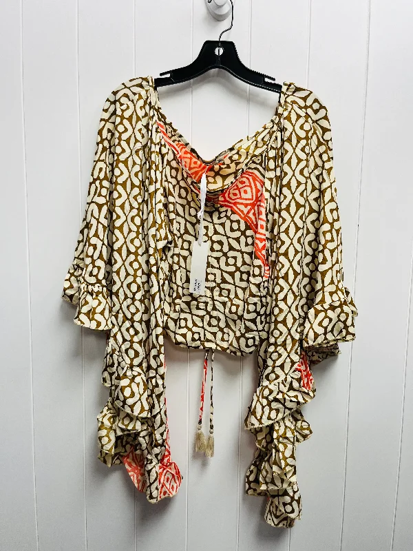 Blouse Long Sleeve By karma highway In Cream & Orange, Size: S