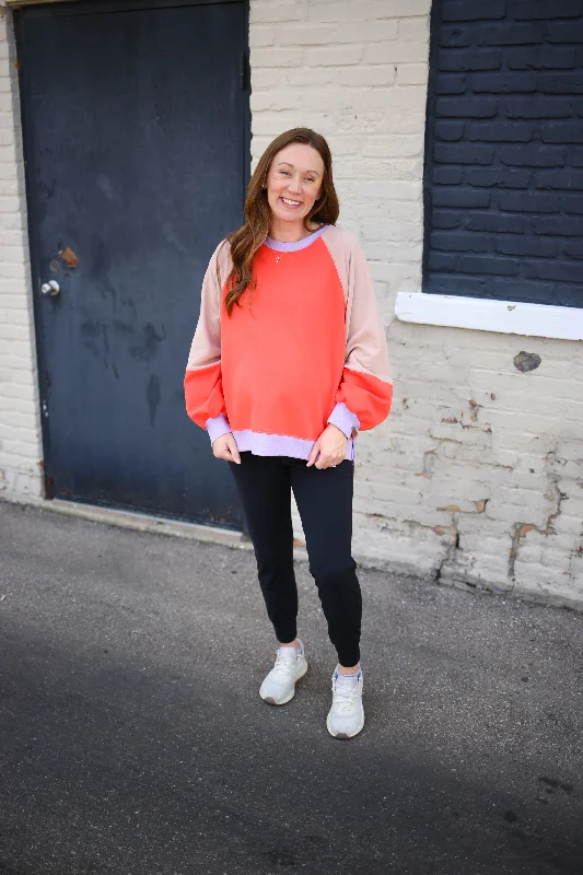 Coral and Purple Colorblock Pullover Sweatshirt | Boutique Elise | Tracie