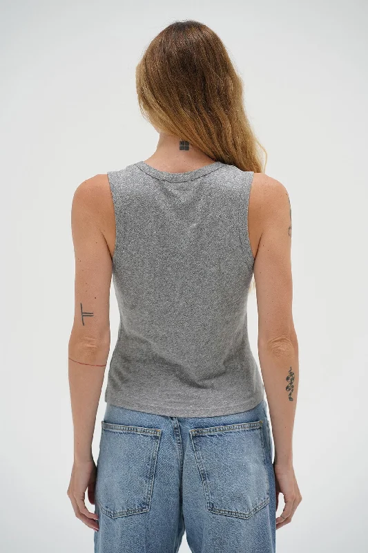 Deep U Cotton Tank - Heather Grey