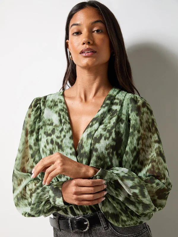 Green Leopard Print Bodysuit