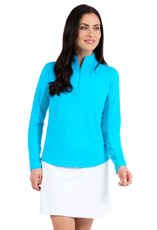 Ibkul Womens Long Sleeve Mock Solid Top - Turquoise