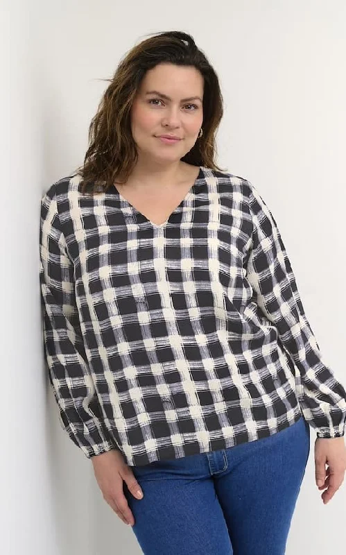 Kaffe Curve - Lumila Gingham V-Neck Blouse