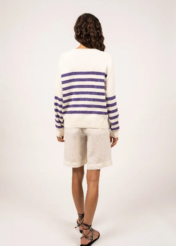 LANESTER - Striped Cotton and Wool Sweater for Women (IVORY / PURPLE)