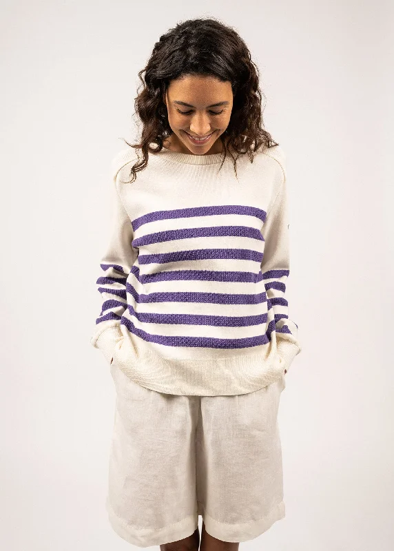 LANESTER - Striped Cotton and Wool Sweater for Women (IVORY / PURPLE)