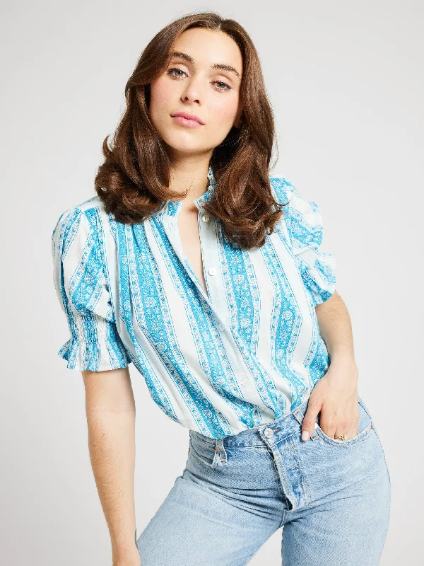 Marnie Top in Aqua Jaipur Stripe