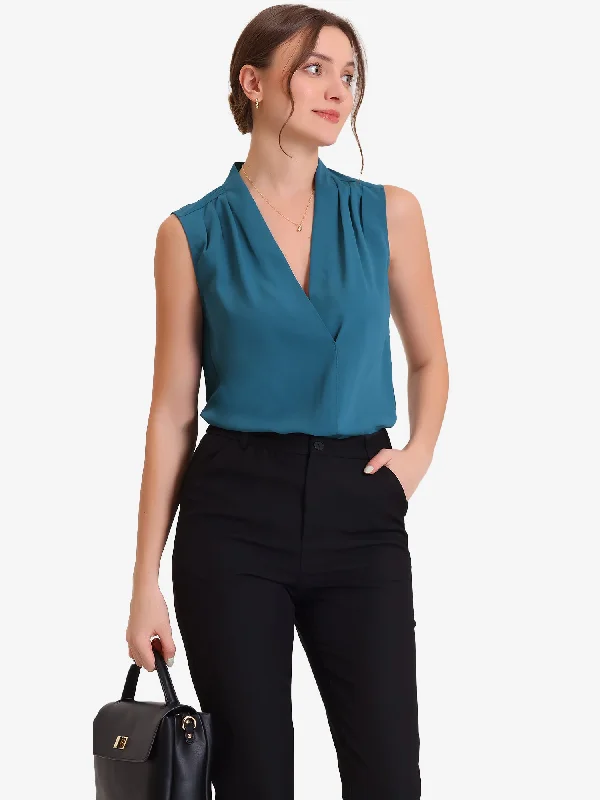 Work Tank Tops Office V Neck Vintage Sleeveless Blouse