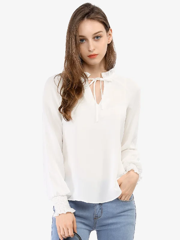 Winter Fall Casual Bow Tie Long Sleeve Shirt Chiffon Blouse