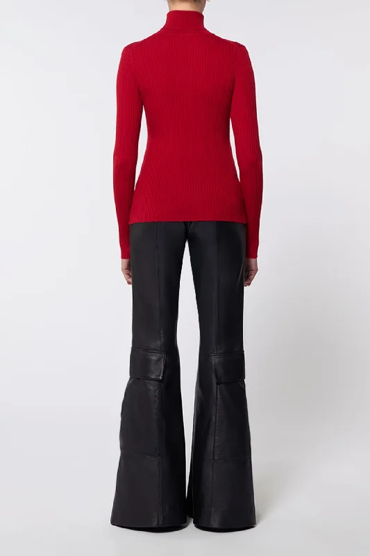 Peppe Knit Turtleneck in Scarlet Red Cashmere Silk