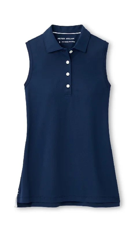 Peter Millar Women's Banded Sport Mesh Sleeveless Button Polo Top - Navy*