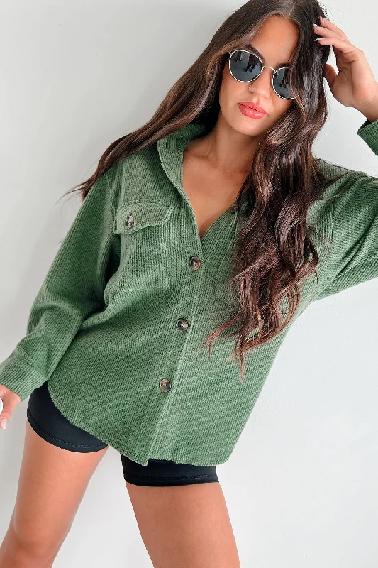 Ryland Brushed Waffle Knit Shacket (Forest Green)