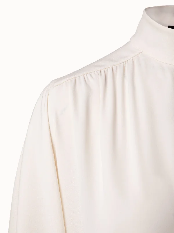 Silk Crêpe Mock Neck Blouse