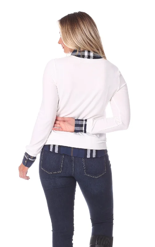 Sloane Top in White with Navy Plaid