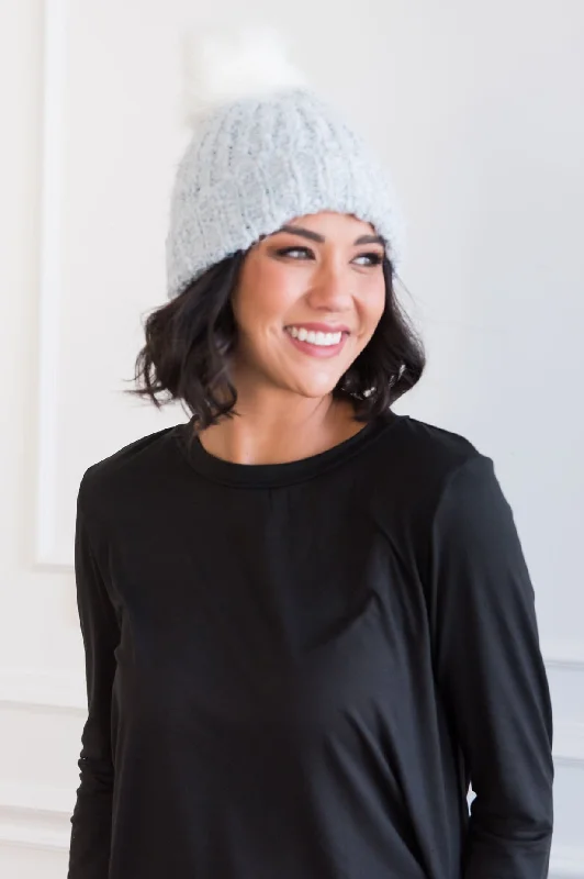 Snow Fall Fold Over Pom Pom Beanie