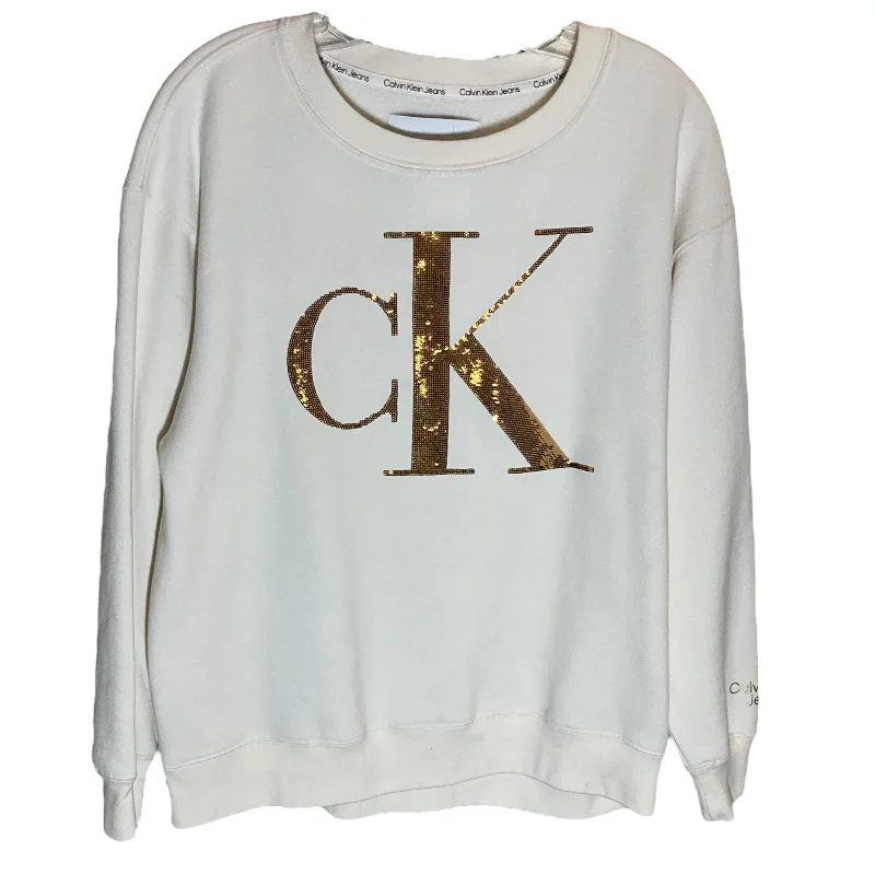 Sweatshirt Crewneck By Calvin Klein In Cream, Size: M