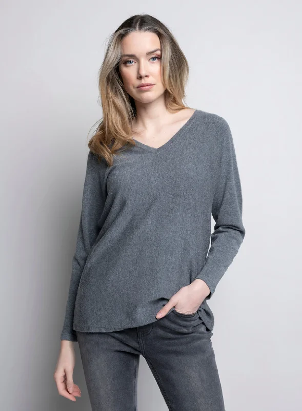 V-Neck Top With Button Trim