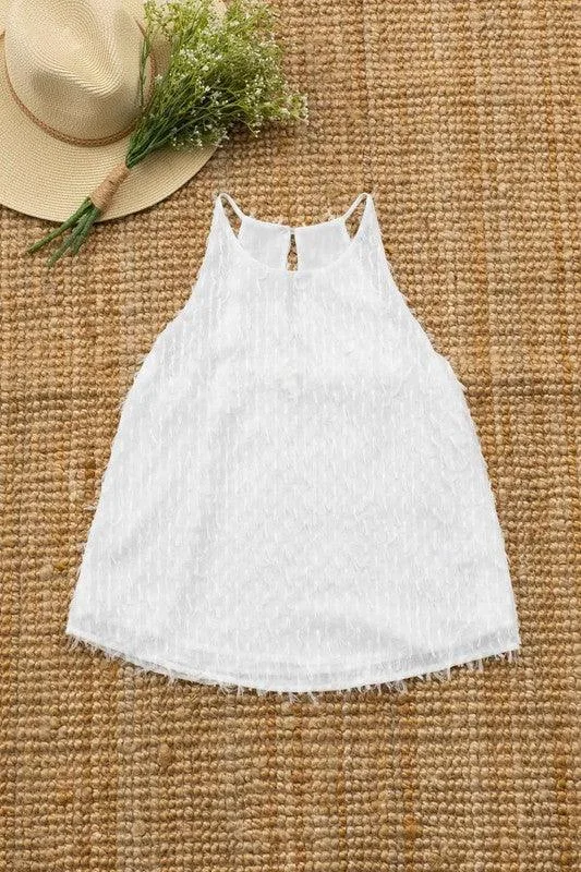 White Eyelash Fringe Sleeveless Top