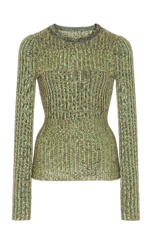 Willow Knit Sweater in Green Multi Cashmere Silk