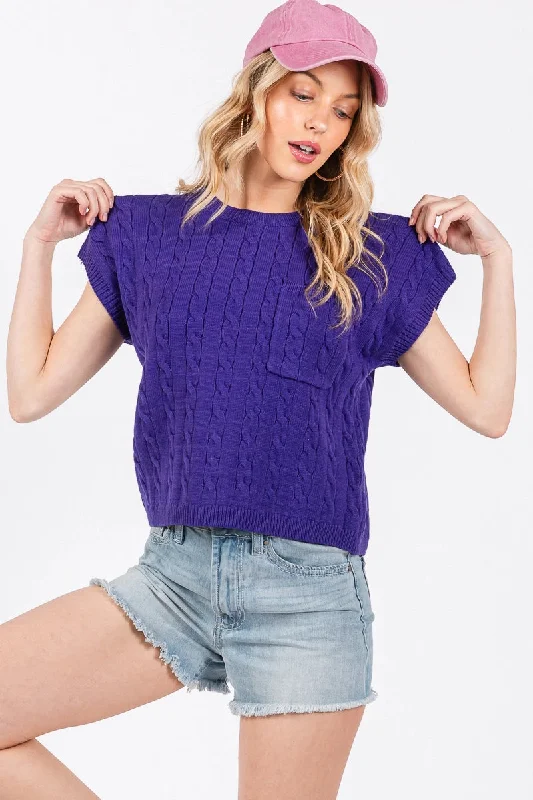 Women's Cable Knit Short-Sleeve Top