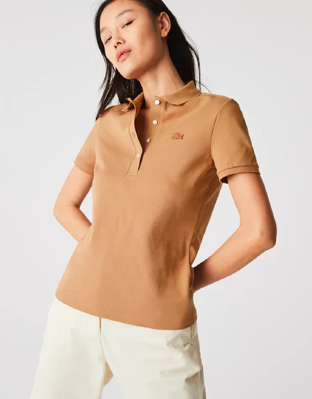 Women's Slim Fit Stretch Cotton Piqué Polo Beige