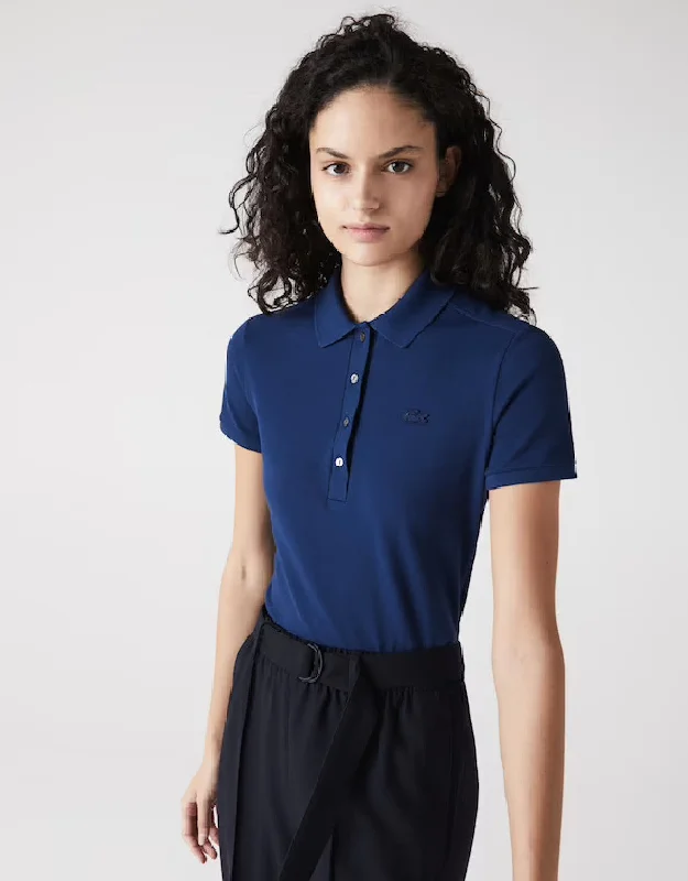 WOMEN'S STRETCH COTTON PIQUE POLO NAVY BLUE