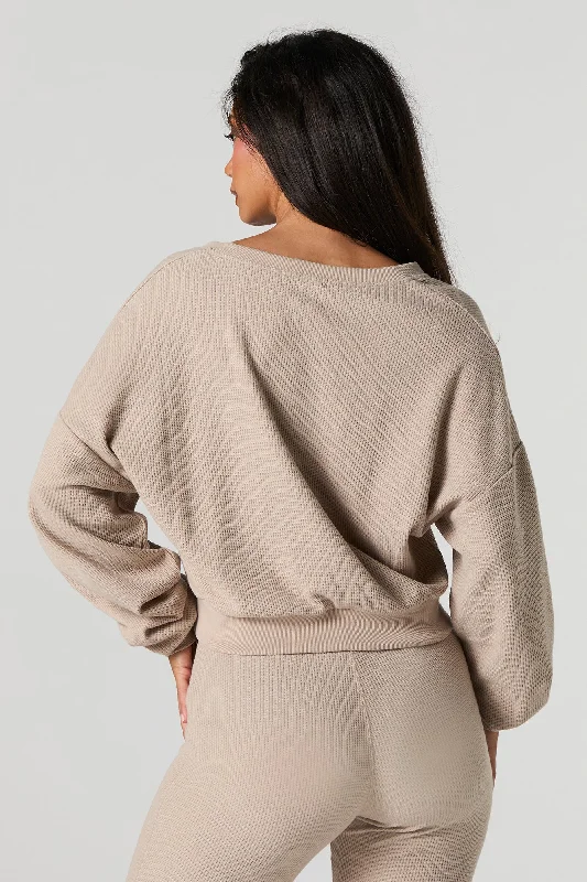 Waffle Knit Cropped V-Neck Sweater