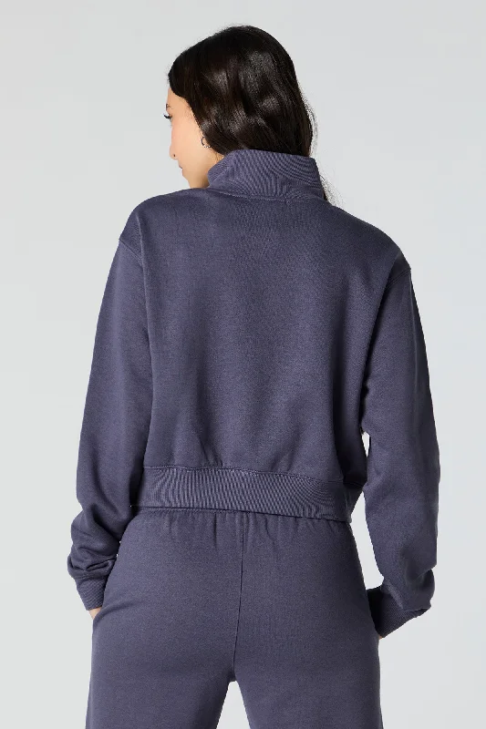 Embroidered Half Zip Fleece Sweatshirt