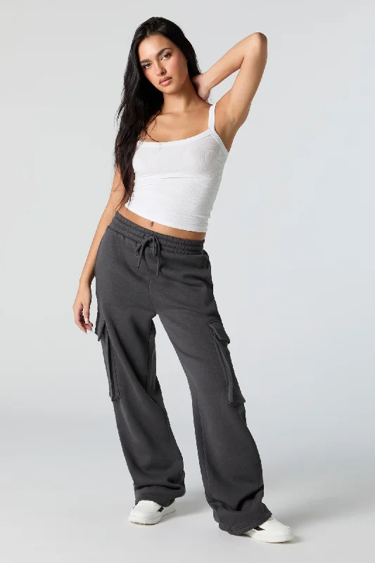 Fleece Wide Leg Cargo Sweatpant