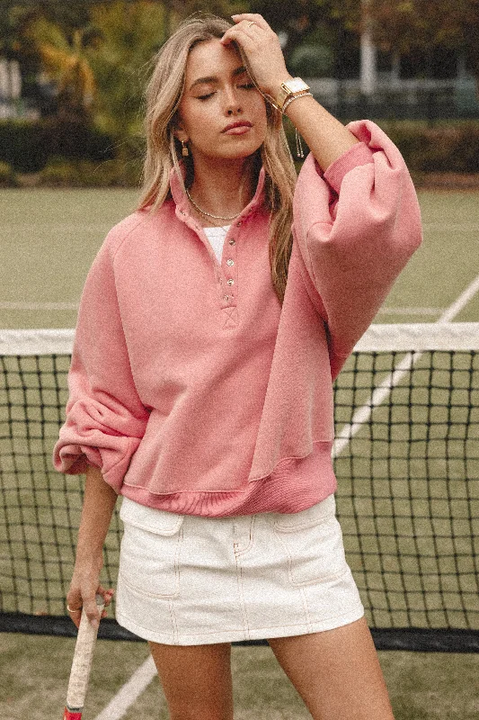 Adeline Snap Quarter Neck Sweatshirt - Pink