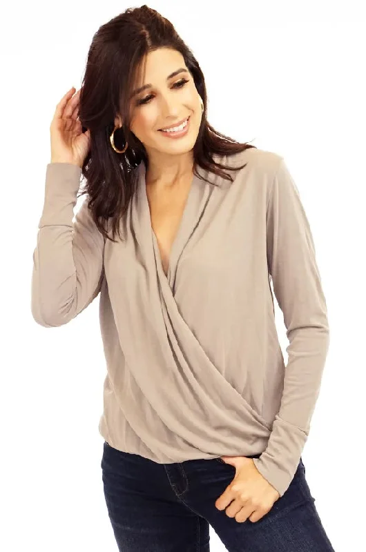 Chai Cupro Long Sleeve Draped Surplice Top