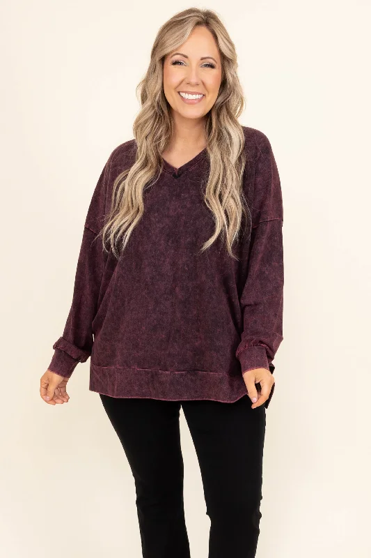 Come On Over Pullover, Dark Burgundy Mineral Wash