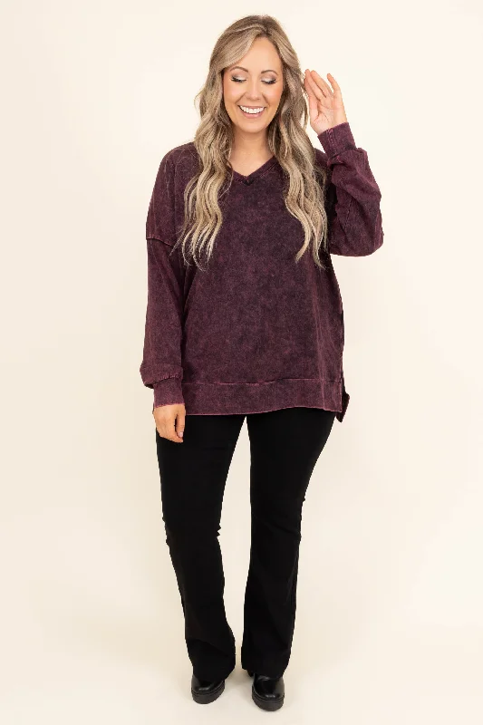 Come On Over Pullover, Dark Burgundy Mineral Wash