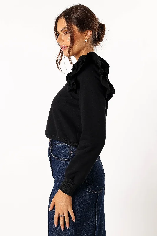 Cora Ruffle Sleeve Sweatshirt - Black