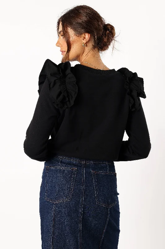 Cora Ruffle Sleeve Sweatshirt - Black