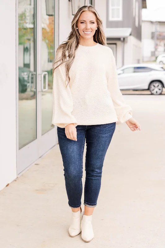 Cozy Bubble Sleeve Sweater, Cream