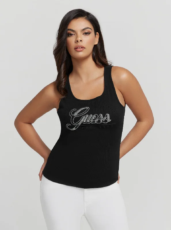 Eco Black Rhinestone Logo Tank Top