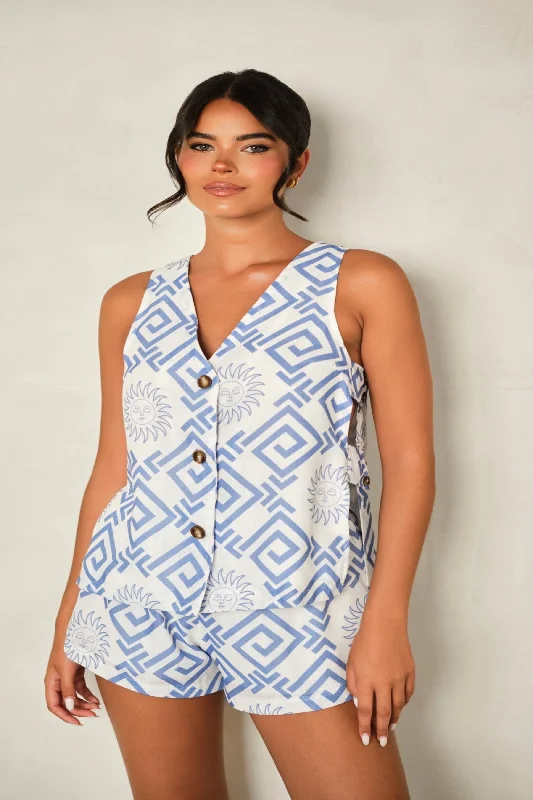 Gaia Sleeveless Top Printed Blue