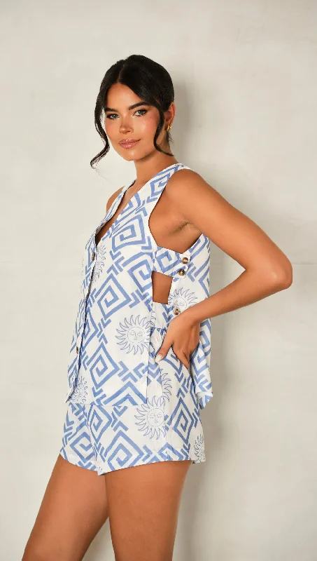 Gaia Sleeveless Top Printed Blue